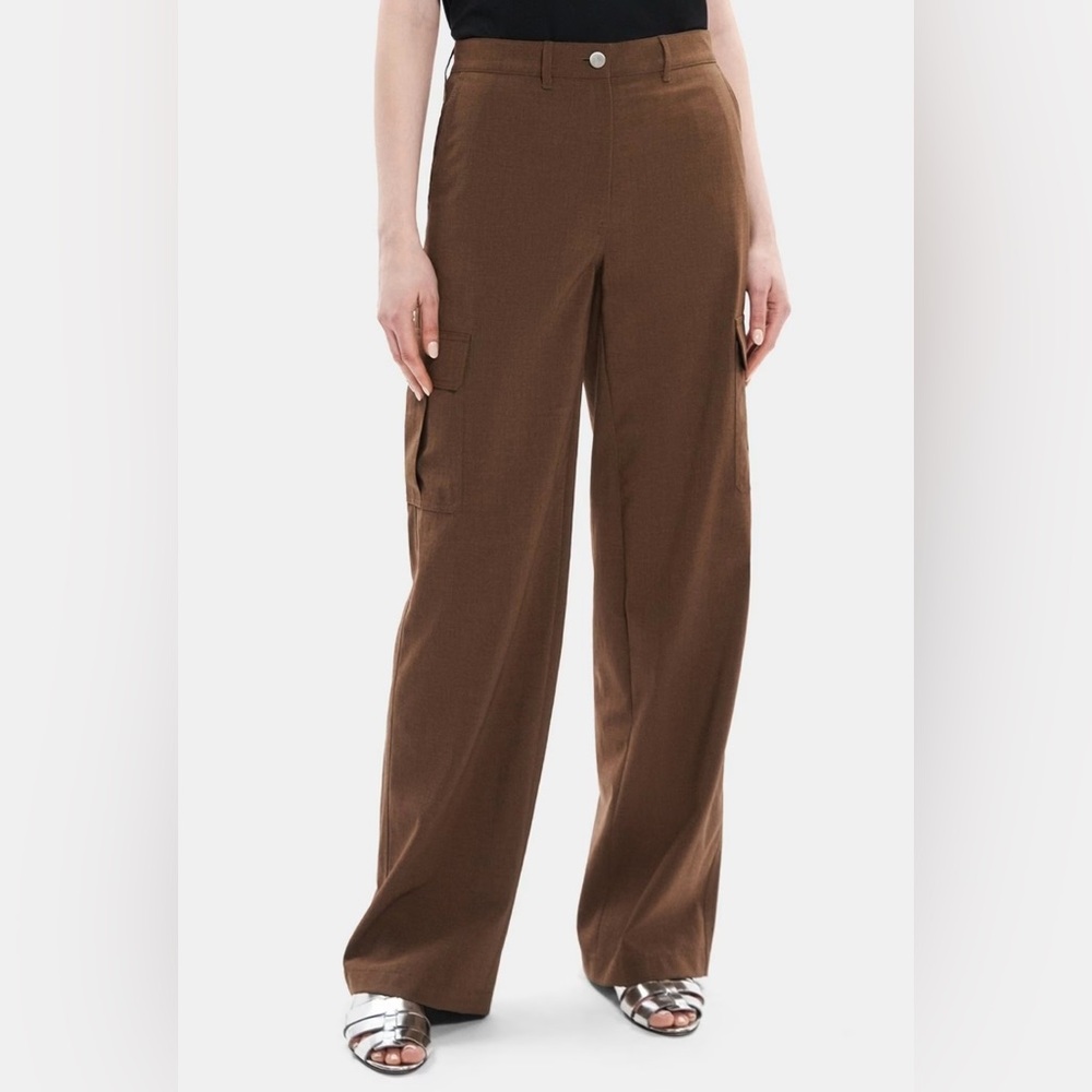 Theory Brown Wide-leg Cargo Linen Pants - New W/O tags